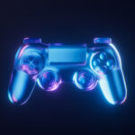 Gamepad with dark neon light effect, 3d rendering. 3D illustration.